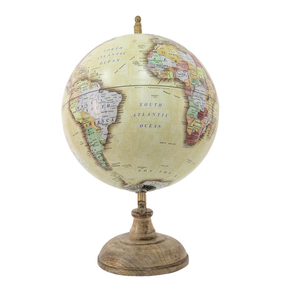 Clayre & Eef Wereldbol  22x33 cm Geel Hout Ijzer Globe
