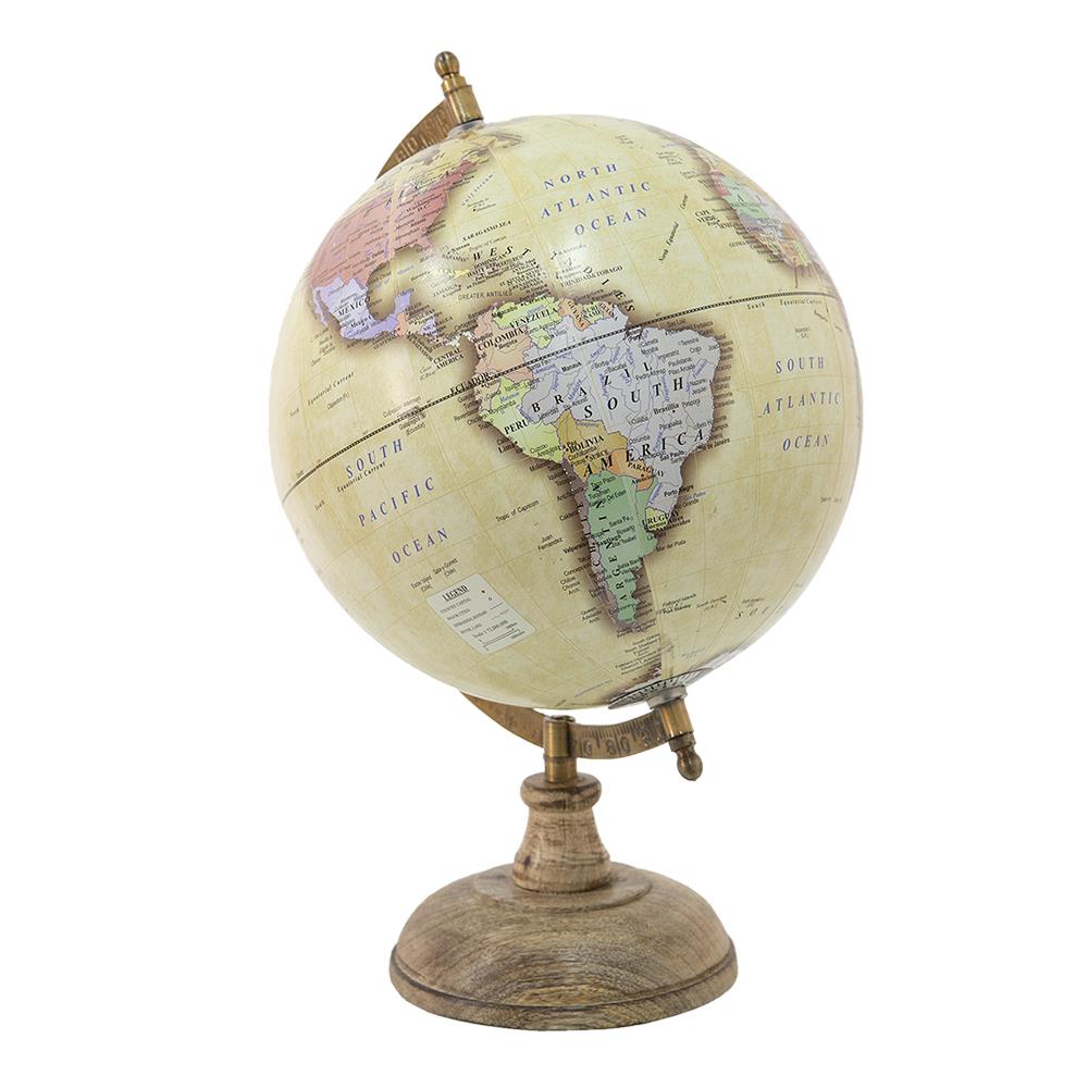 Clayre & Eef Wereldbol  22x33 cm Geel Hout Ijzer Globe