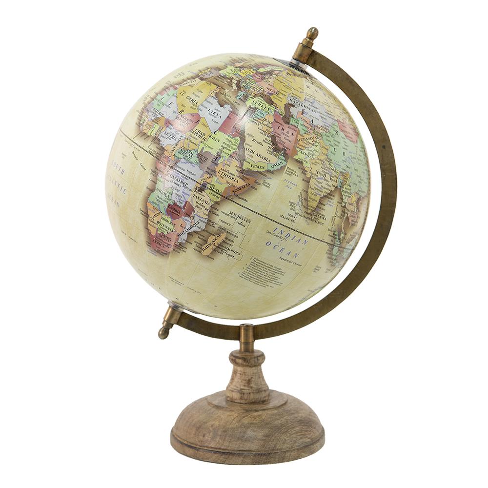 Clayre & Eef Wereldbol  22x33 cm Geel Hout Ijzer Globe
