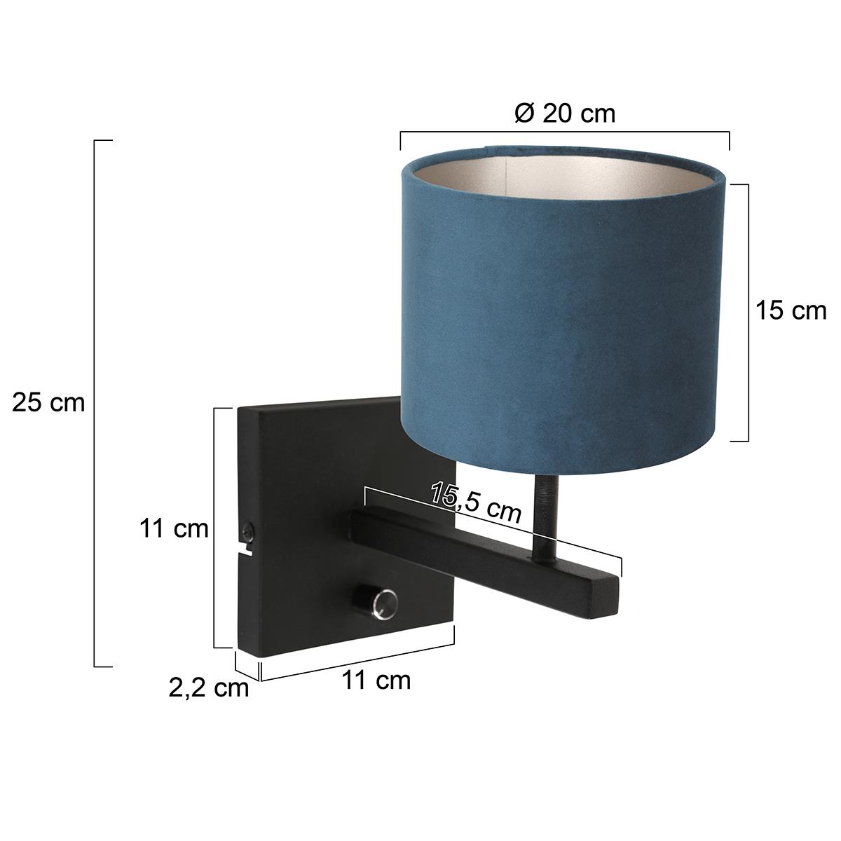 Steinhauer - wandlamp - Stang - zwart - metaal velours stof - bedlampje - E27 - 8251ZW