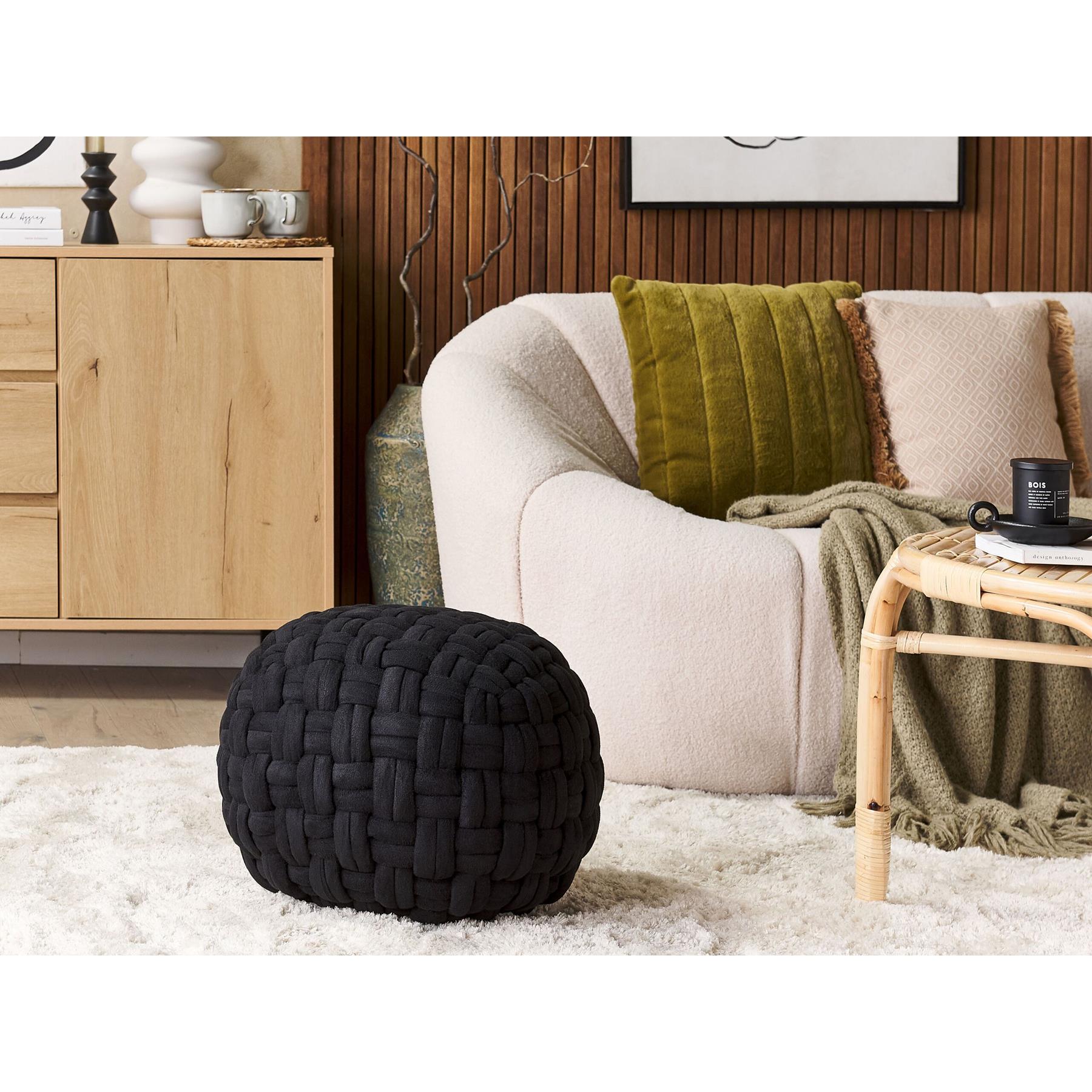 Beliani - HOPA - Poef - Zwart - 45 cm - Fluweel