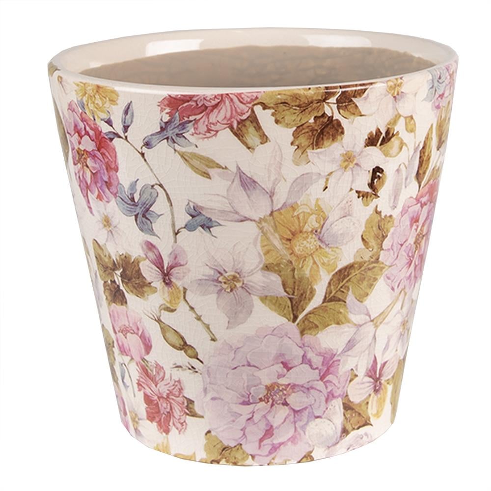 Clayre Eef Bloempot Ø 17x16 cm Roze Beige Keramiek Bloemen Bloempot