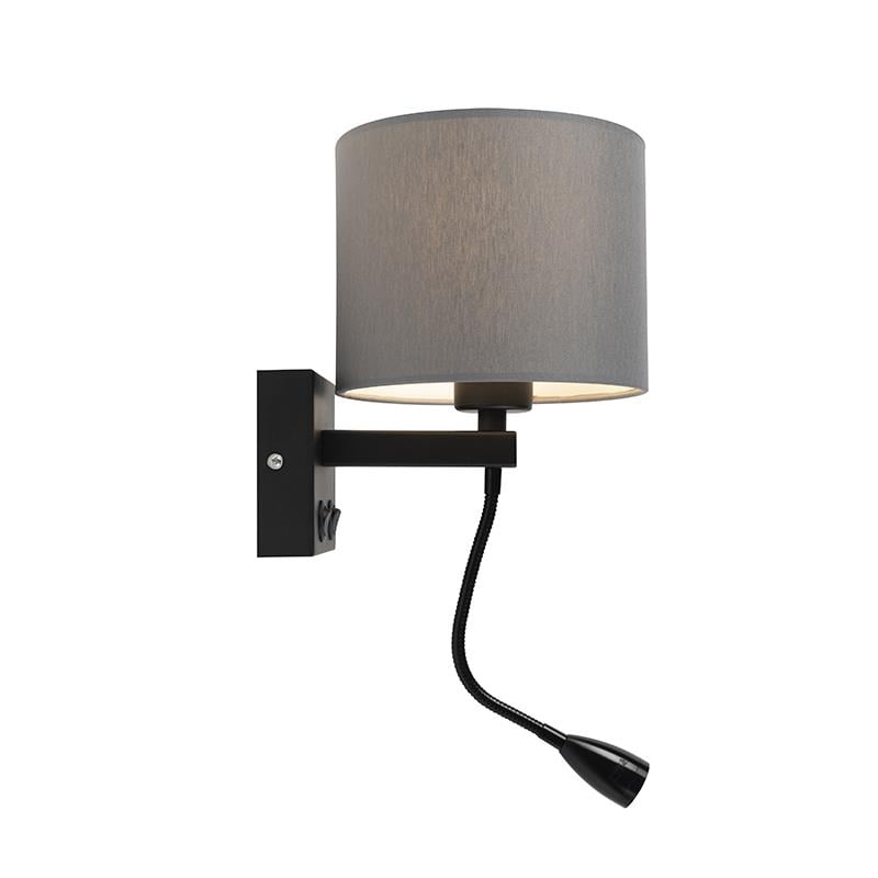 QAZQA Moderne wandlamp zwart met grijze kap - Brescia