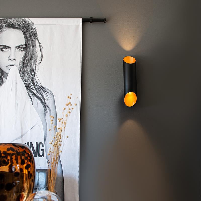 QAZQA Moderne wandlamp zwart met gouden binnenkant 9,6 cm- Organo