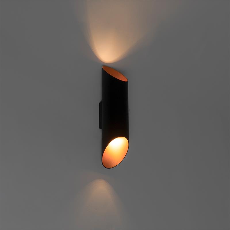 QAZQA Moderne wandlamp zwart met gouden binnenkant 9,6 cm- Organo