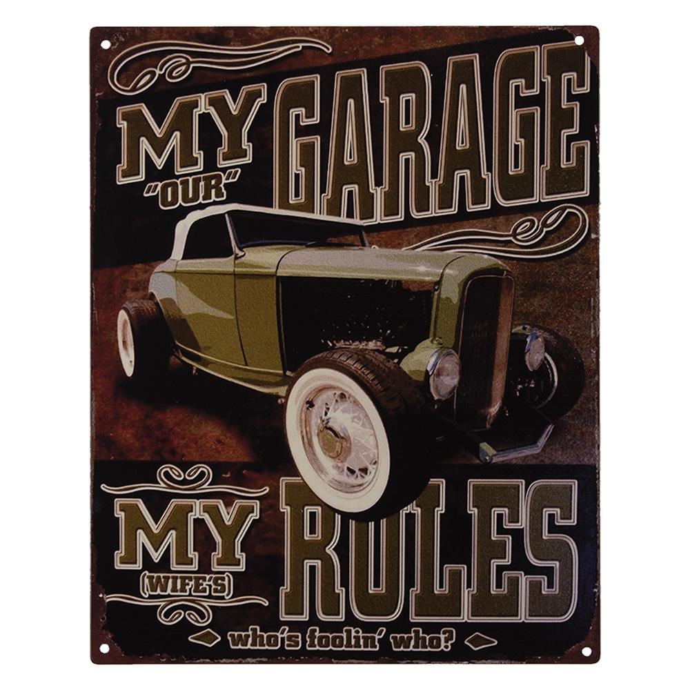 Clayre & Eef Tekstbord  20x25 cm Bruin Zwart Ijzer My Garage Wandbord