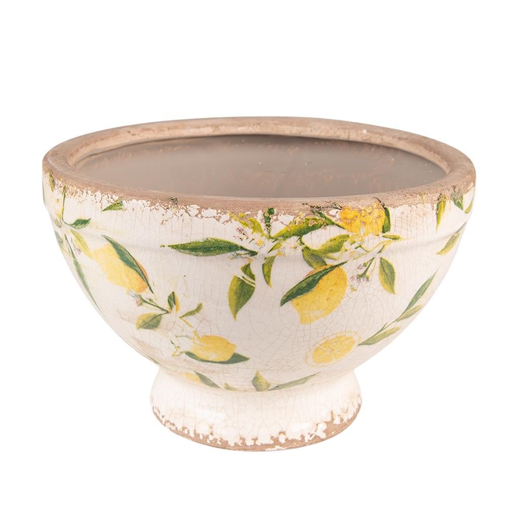 Clayre & Eef Bloempot  Ø 21x14 cm Geel Keramiek Citroen Bloempot