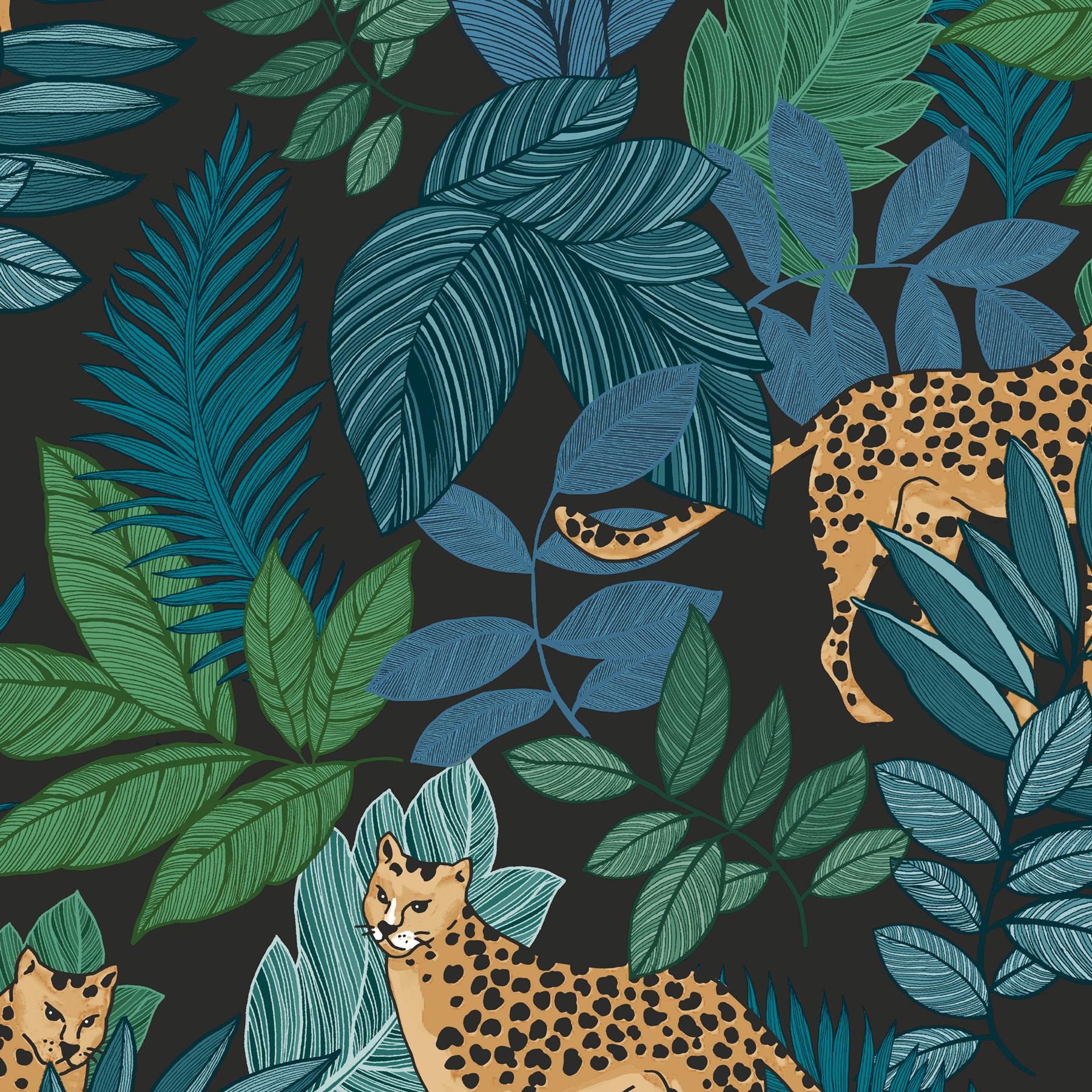 Envy vliesbehang Cheetin Night zwart|groen 10mx52 cm