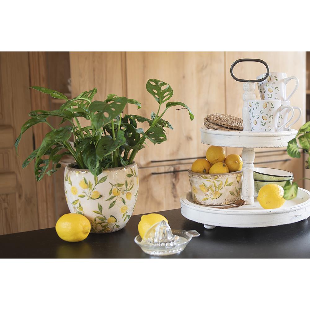Clayre & Eef Bloempot  Ø 21x14 cm Geel Keramiek Citroen Bloempot