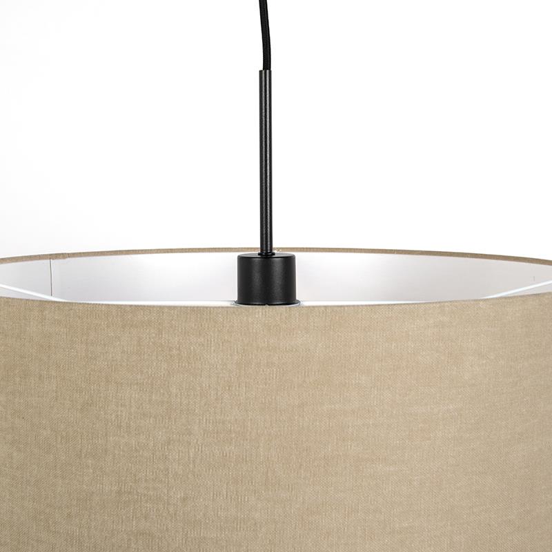 QAZQA Landelijke hanglamp zwart met beige kap 50cm - Combi