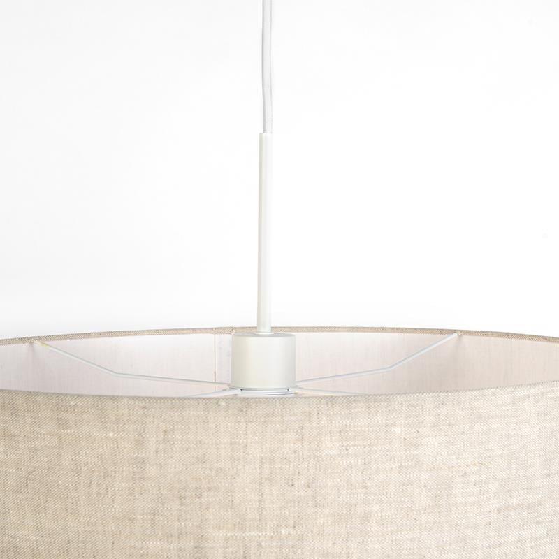 QAZQA Landelijke hanglamp wit met katoenen kap lichtgrijs 50 cm -