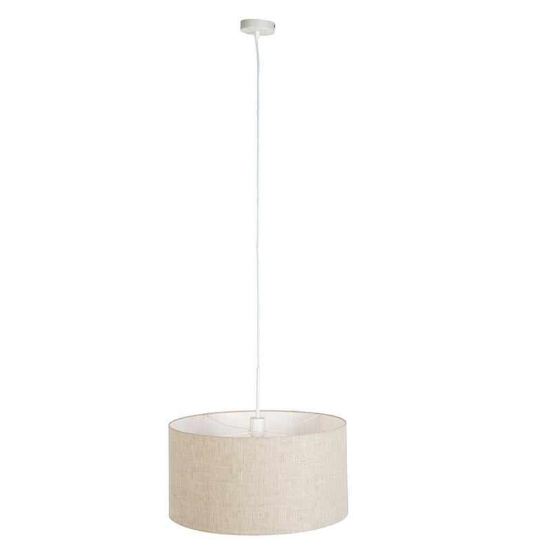 QAZQA Landelijke hanglamp wit met katoenen kap lichtgrijs 50 cm -