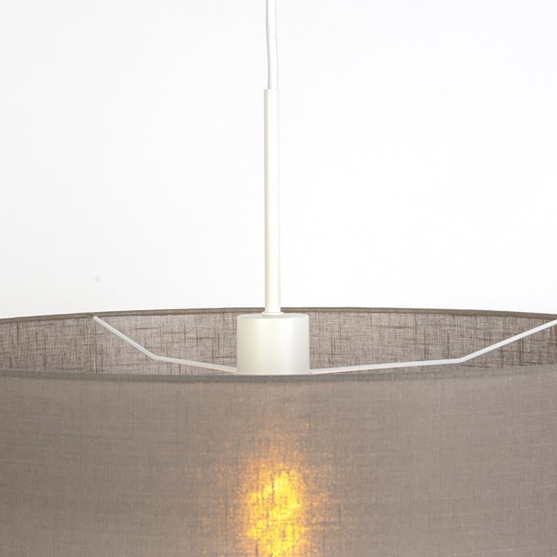 QAZQA Landelijke hanglamp wit met taupe kap 50 cm - Combi 1