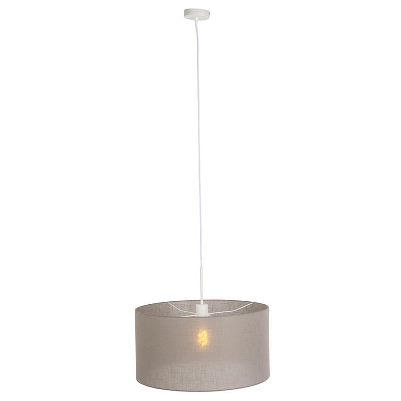 QAZQA Landelijke hanglamp wit met taupe kap 50 cm - Combi 1