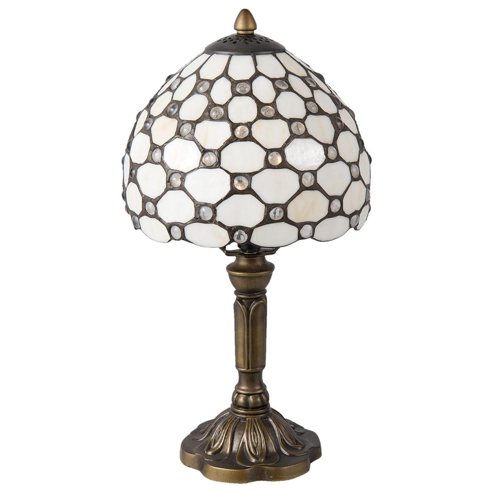 Clayre & Eef Tiffany Tafellamp  Ø 20x38 cm  Wit Bruin Glas Tiffany