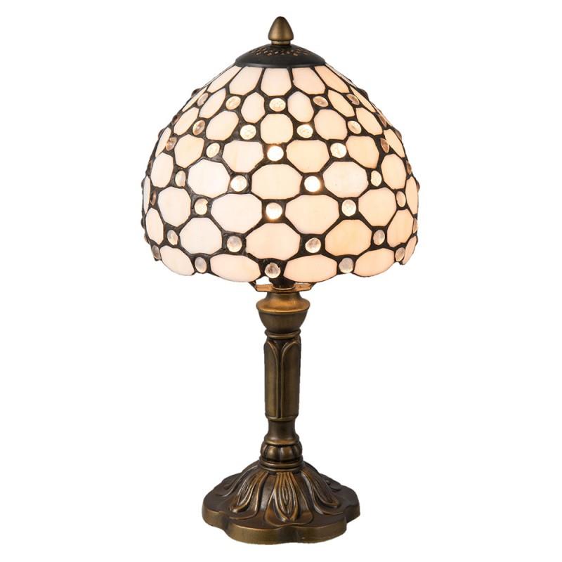 Clayre & Eef Tiffany Tafellamp  Ø 20x38 cm  Wit Bruin Glas Tiffany