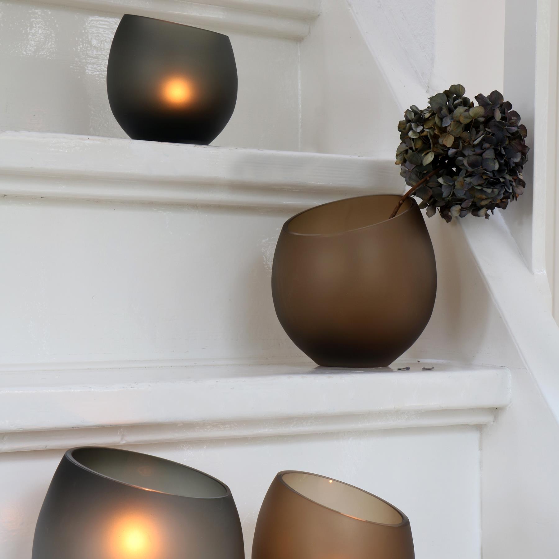 Vase The World Moho Waxinelichthouder - H 13 x  Ø 12,5 cm - Set van 2 - Satin Grey