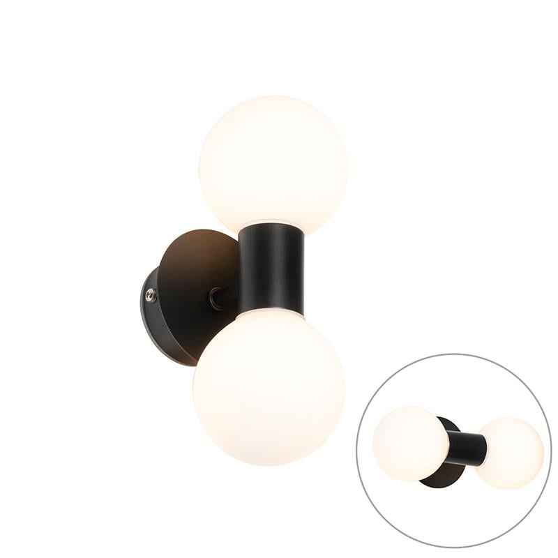 QAZQA Moderne wandlamp zwart IP44 2-lichts - Cederic