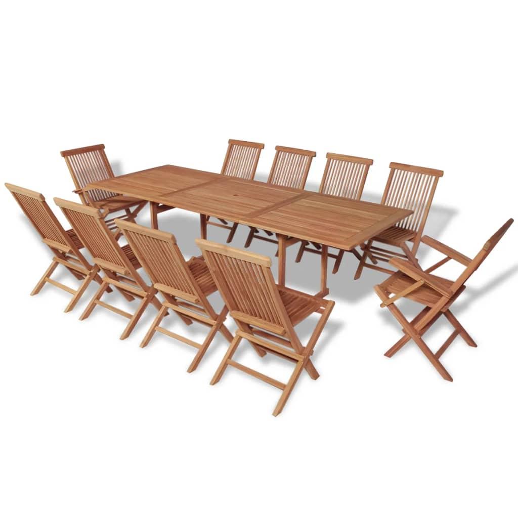 vidaXL 11-delige Tuinset met klapstoelen massief teakhout