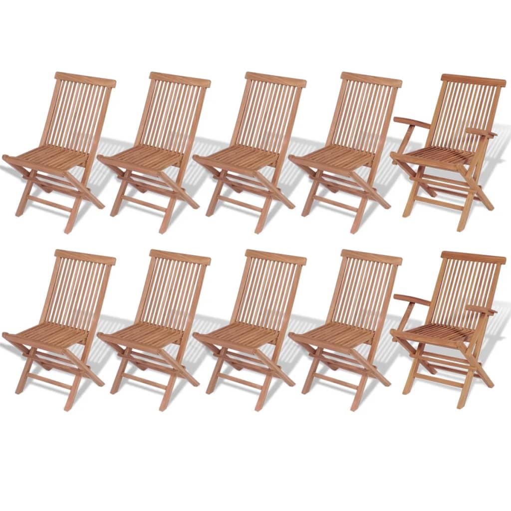 vidaXL 11-delige Tuinset met klapstoelen massief teakhout