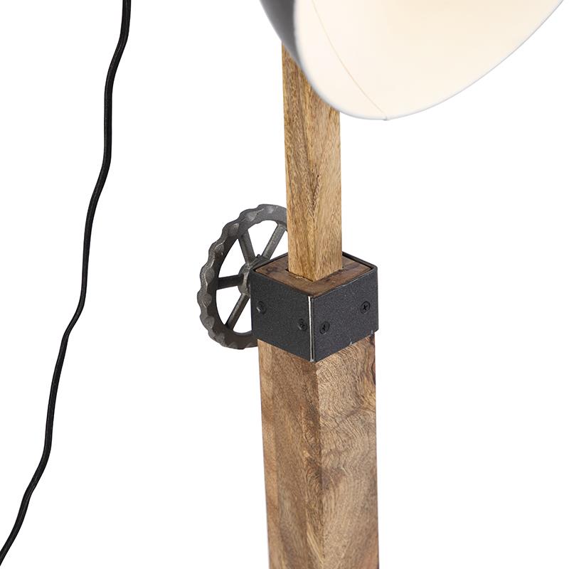QAZQA Industriele vloerlamp donkergrijs met mango hout - Mangoes