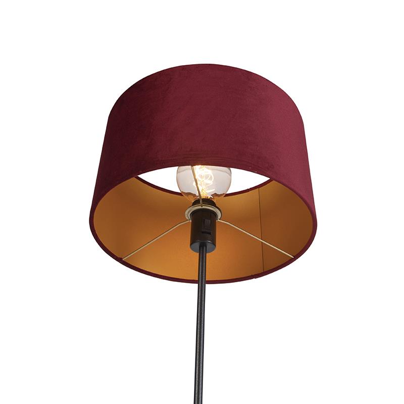 QAZQA Vloerlamp zwart met velours kap rood met goud 35 cm - Parte