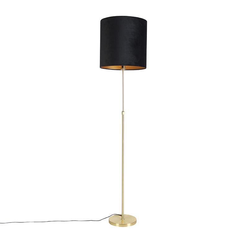 QAZQA Vloerlamp goud|messing met velours kap zwart 40|40 cm - Parte