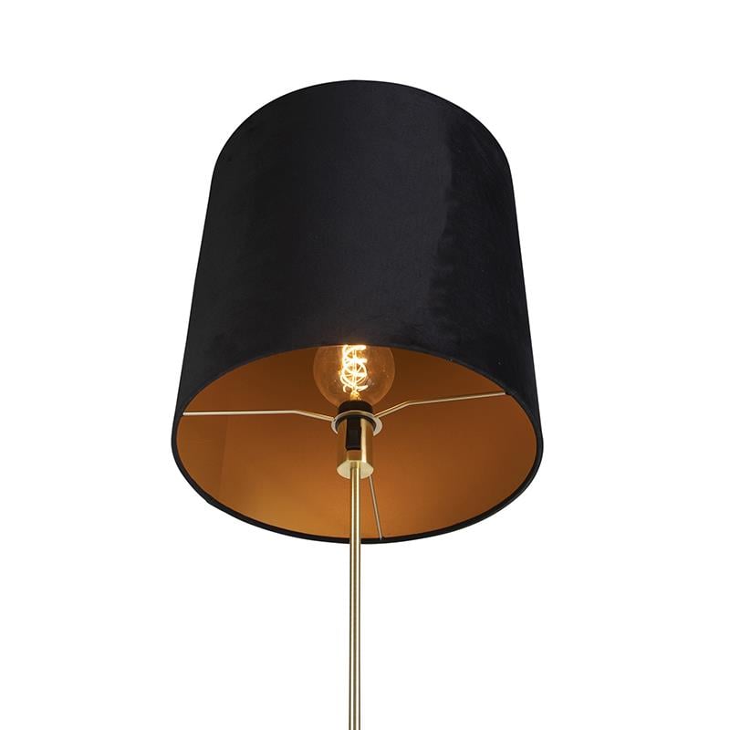 QAZQA Vloerlamp goud|messing met velours kap zwart 40|40 cm - Parte