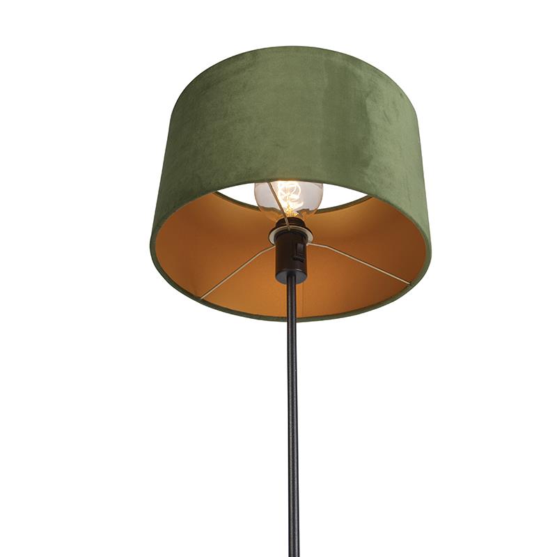 QAZQA Vloerlamp zwart met velours kap groen met goud 35 cm - Parte