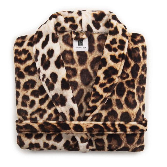 Zo Home Flanel Fleece Badjas Leopard - bruin