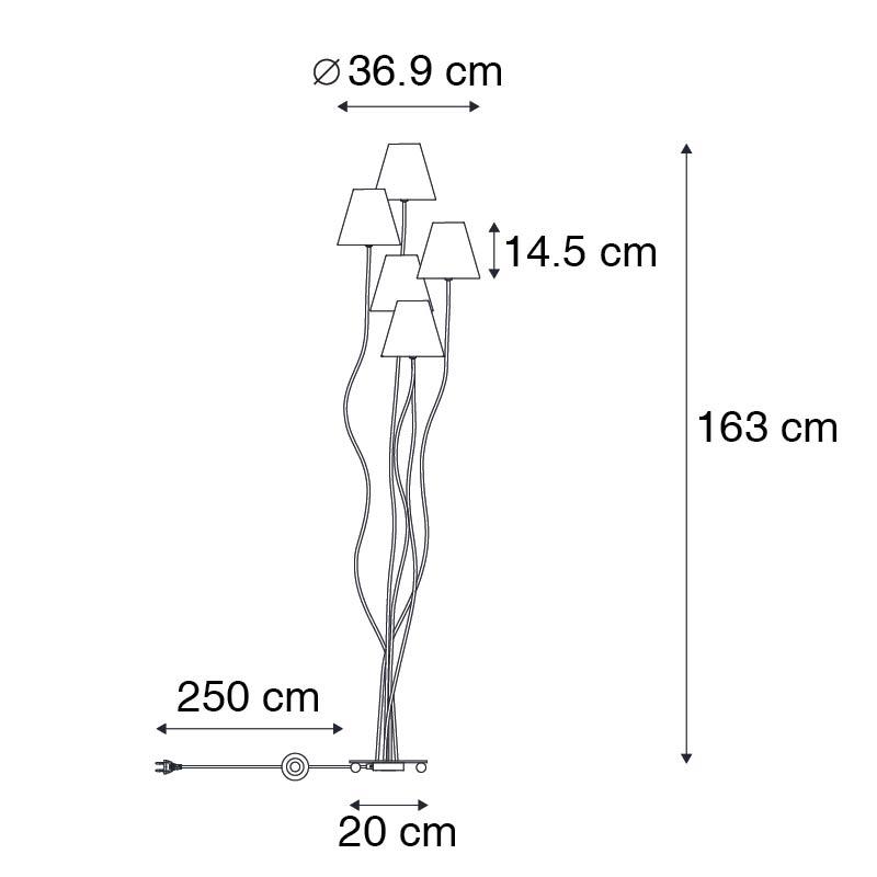 QAZQA Design vloerlamp zwart met stoffen kappen 5-lichts - Melis