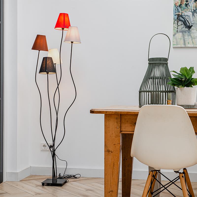QAZQA Design vloerlamp zwart met stoffen kappen 5-lichts - Melis