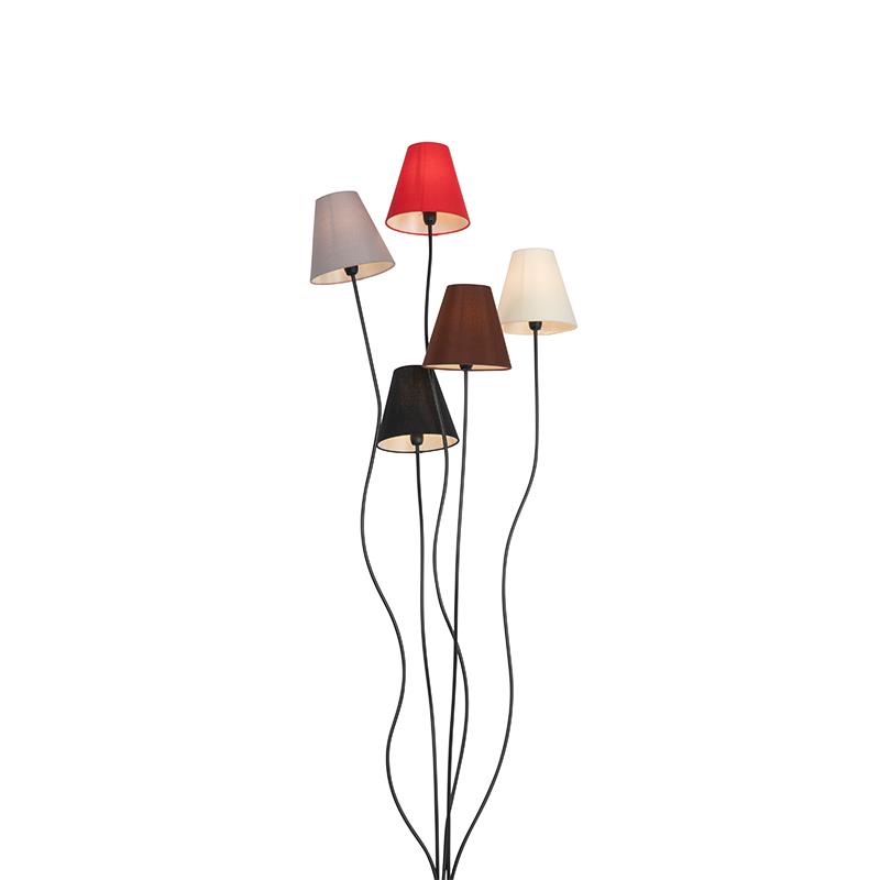 QAZQA Design vloerlamp zwart met stoffen kappen 5-lichts - Melis