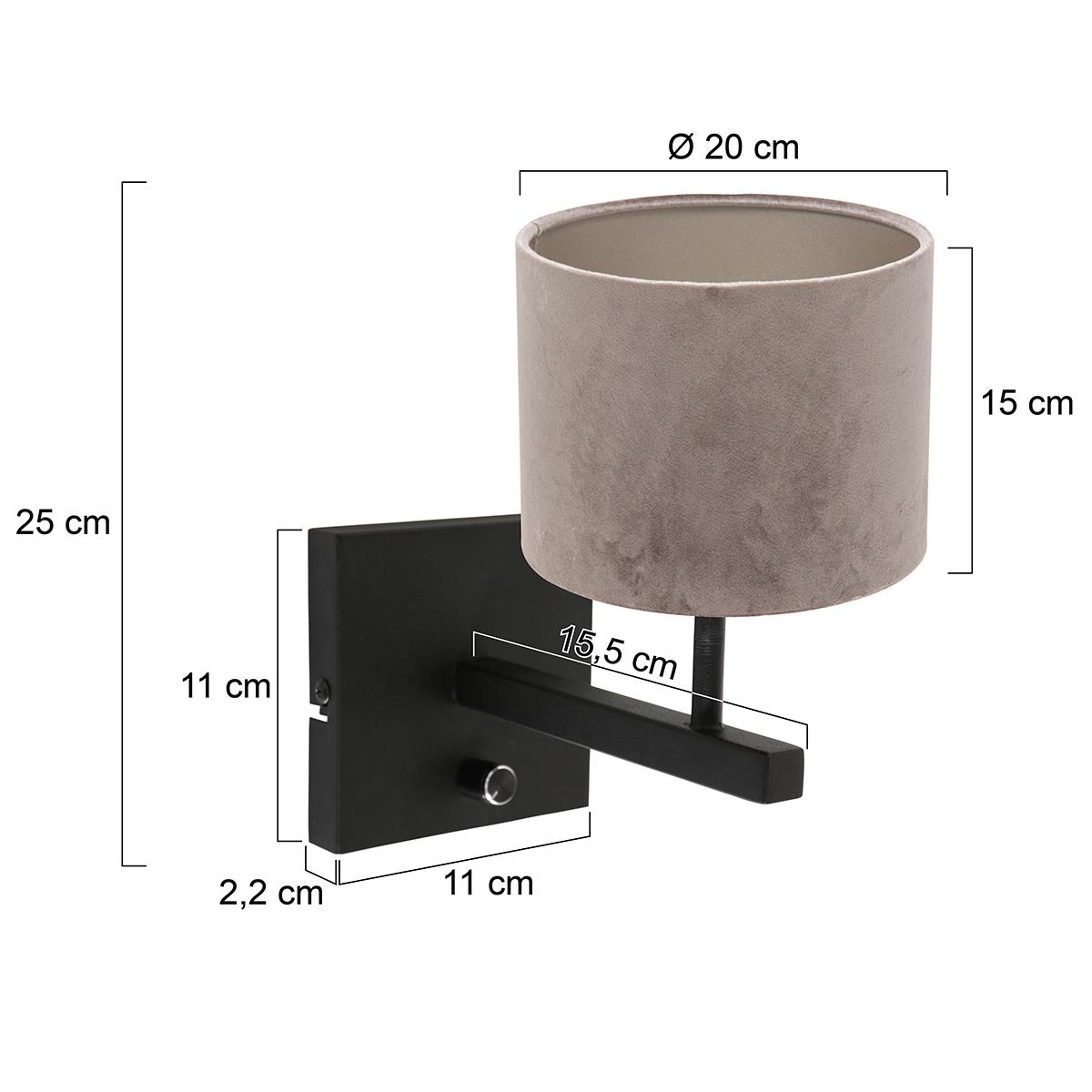 Steinhauer - wandlamp - Stang - zwart - metaal velours stof - bedlampje - E27 - 8175ZW