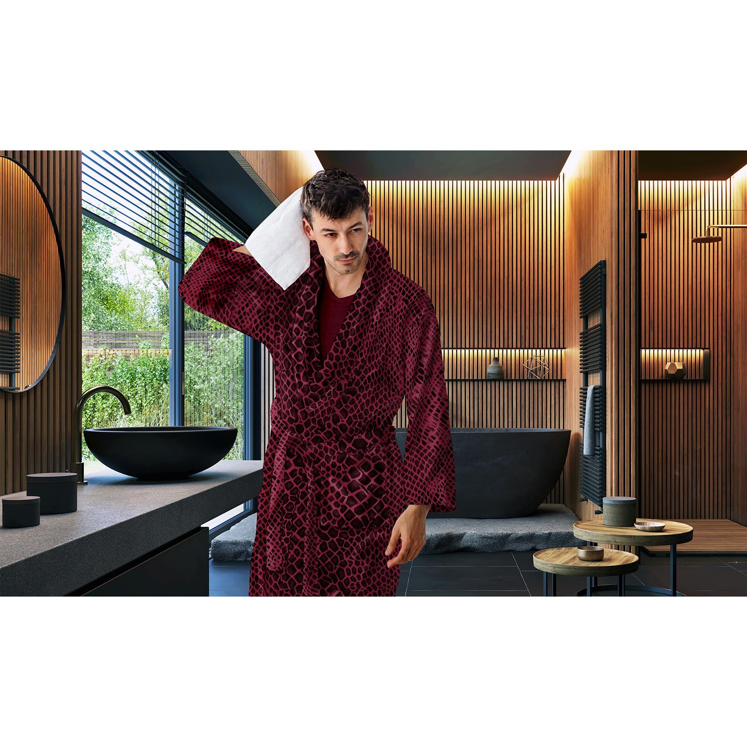 LINNICK Flanel Fleece Badjas Snake - bordeaux|zwart