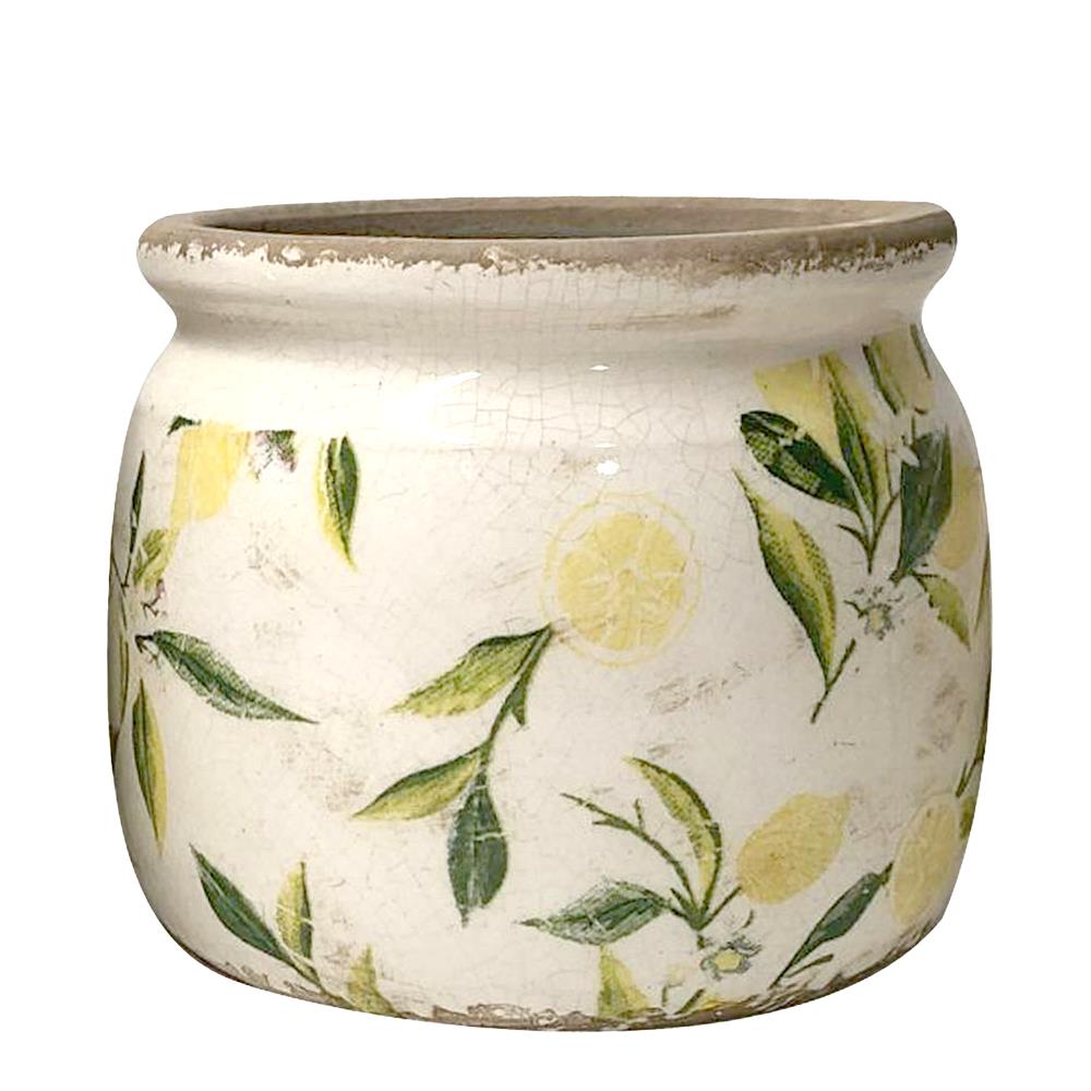 Clayre & Eef Bloempot  Ø 15x13 cm Geel Groen Keramiek Citroen Bloempot