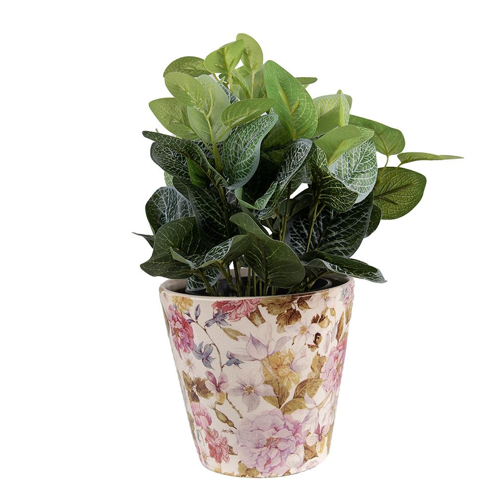 Clayre & Eef Bloempot  Ø 14x13 cm Roze Beige Keramiek Bloemen Bloempot