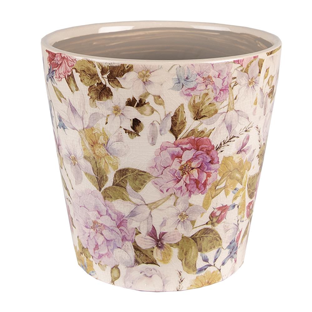 Clayre & Eef Bloempot  Ø 14x13 cm Roze Beige Keramiek Bloemen Bloempot