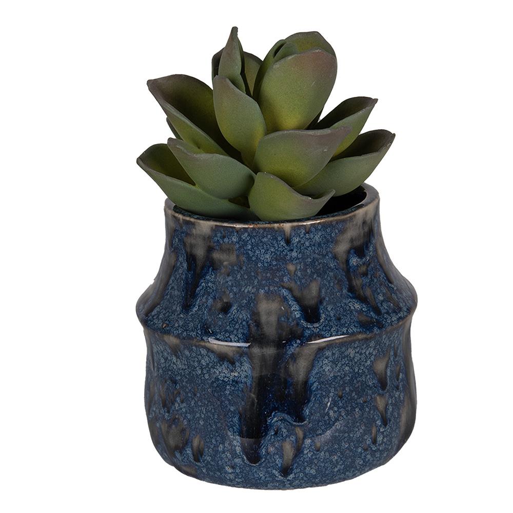 Clayre & Eef Bloempot  Ø 12x11 cm Blauw Keramiek Bloempot binnen