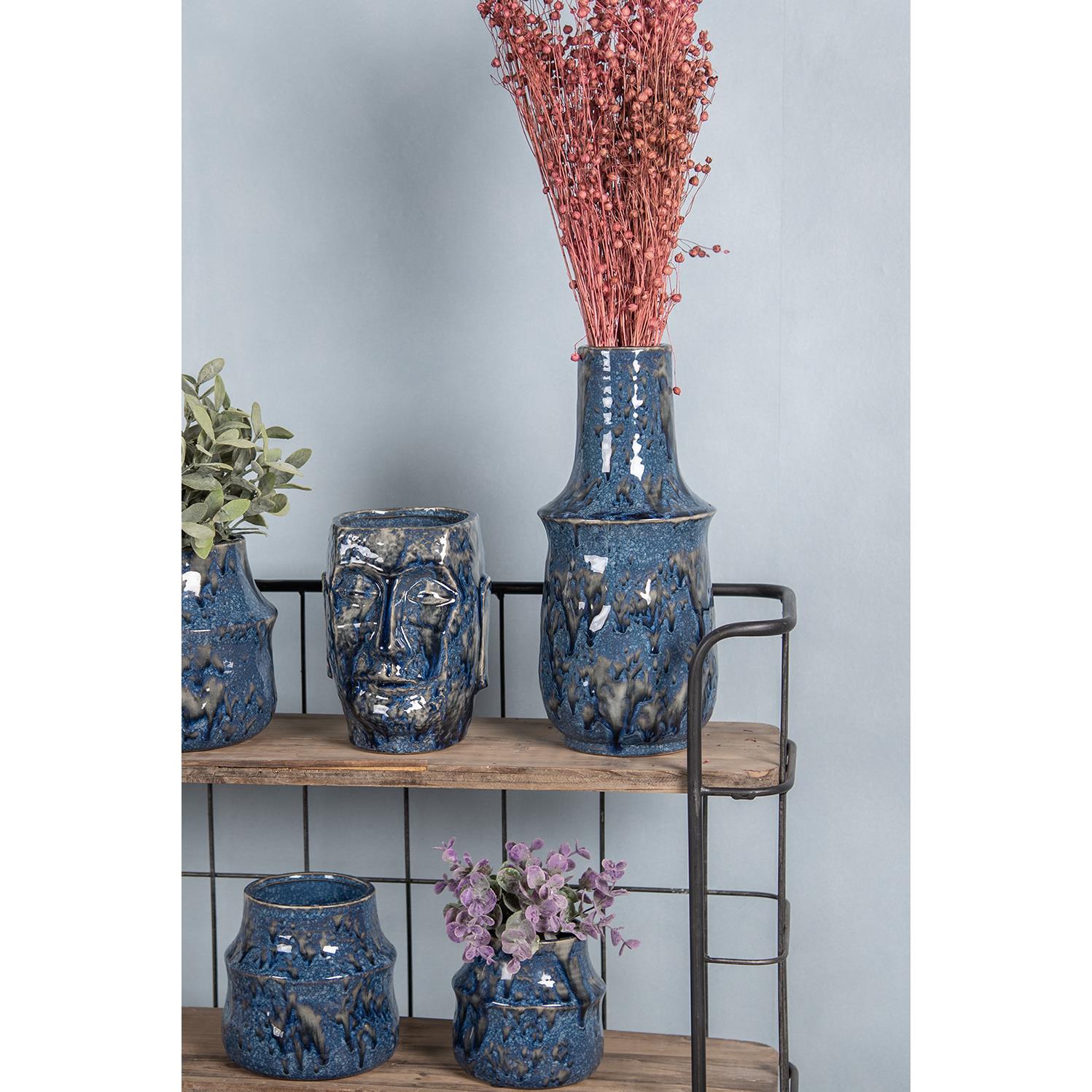 Clayre & Eef Bloempot  Ø 12x11 cm Blauw Keramiek Bloempot binnen