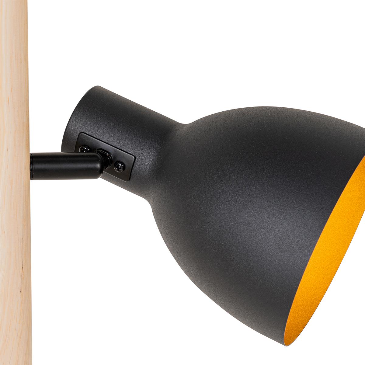 QAZQA Landelijke vloerlamp zwart met hout 3-lichts - Flint