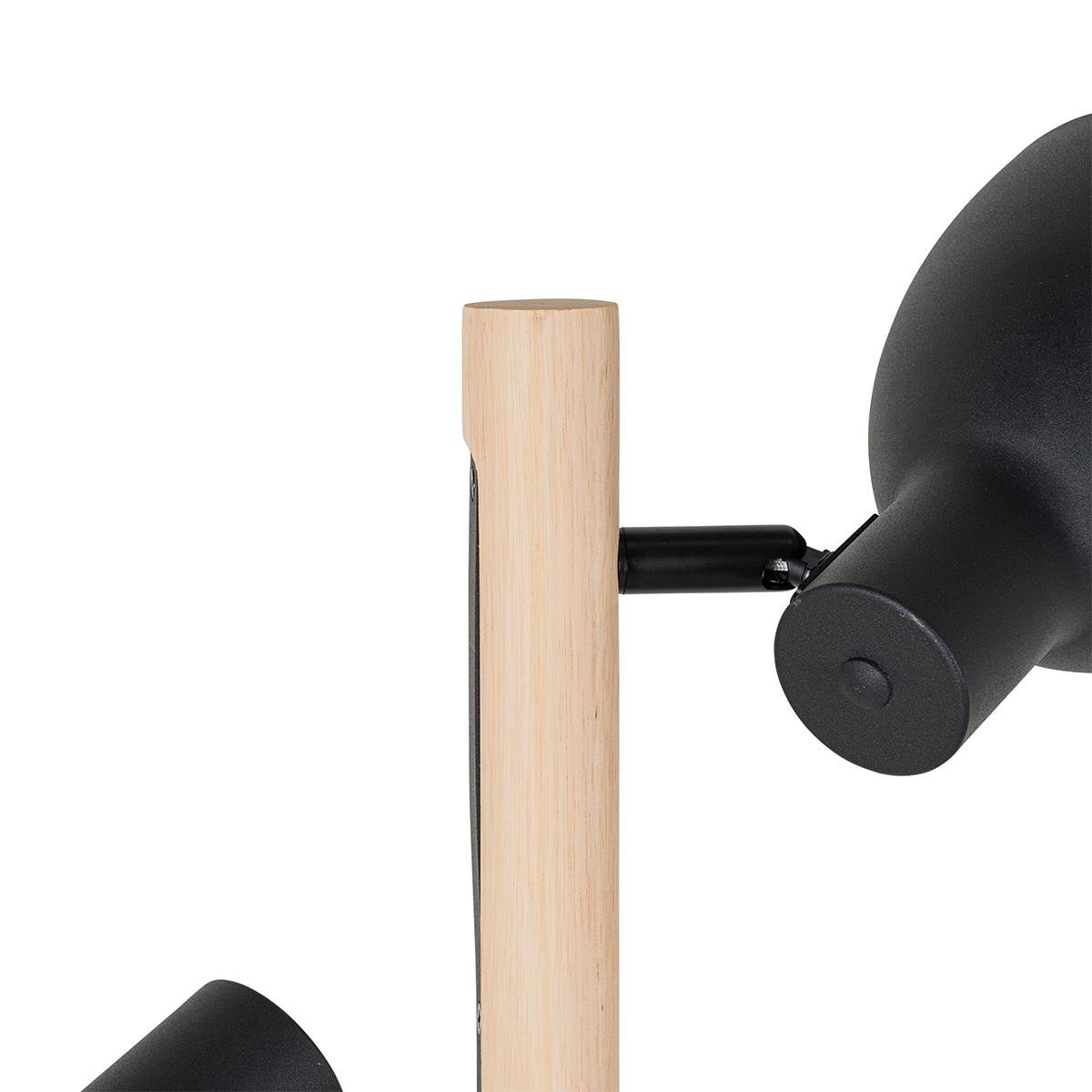 QAZQA Landelijke vloerlamp zwart met hout 3-lichts - Flint