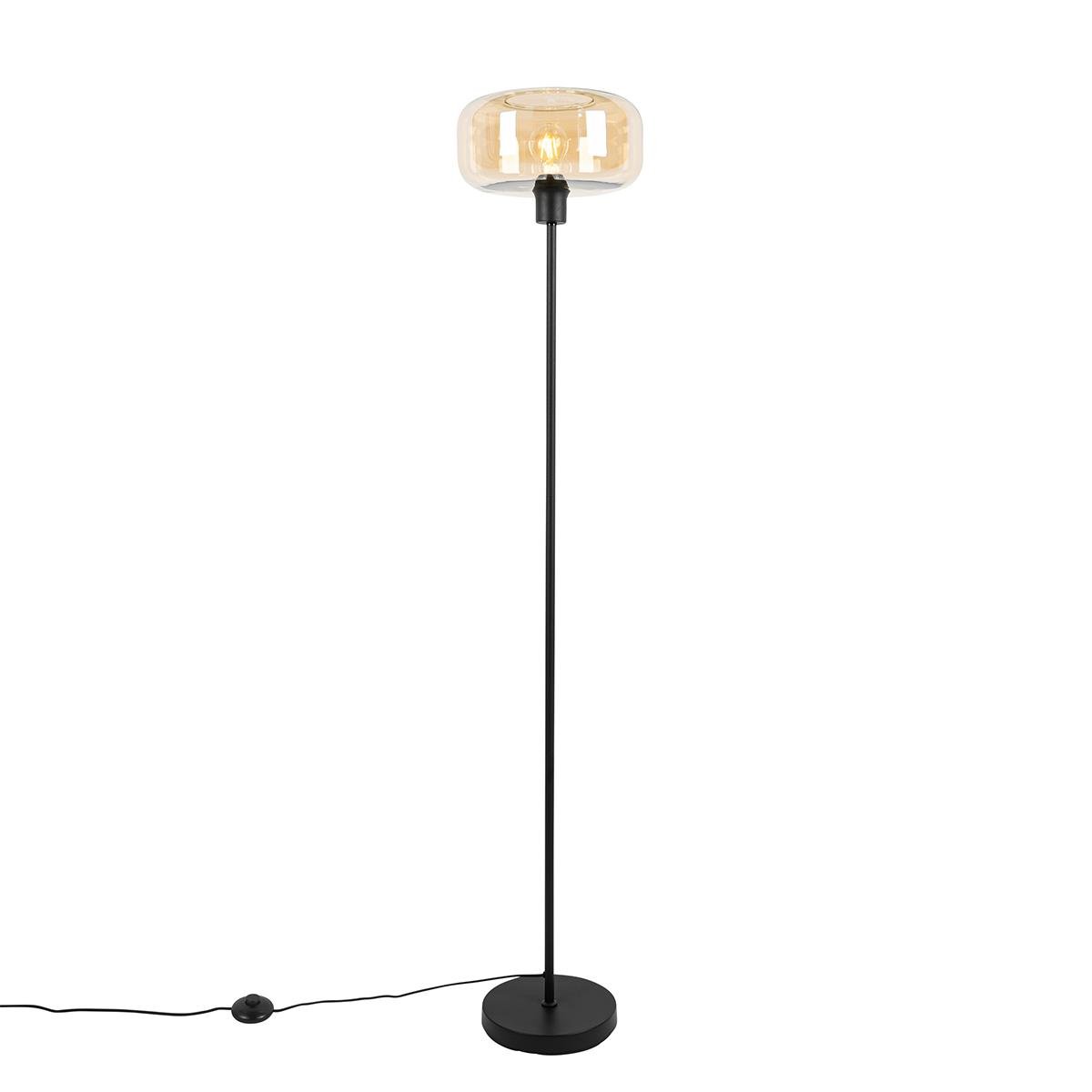 QAZQA Art Deco Vloerlamp Zwart Met Amber Glas Bizle Kopen Shop Bij FonQ