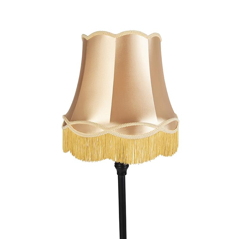 QAZQA Vloerlamp zwart met Granny kap goud - Classico
