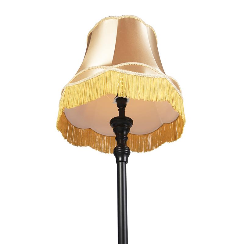 QAZQA Vloerlamp zwart met Granny kap goud - Classico