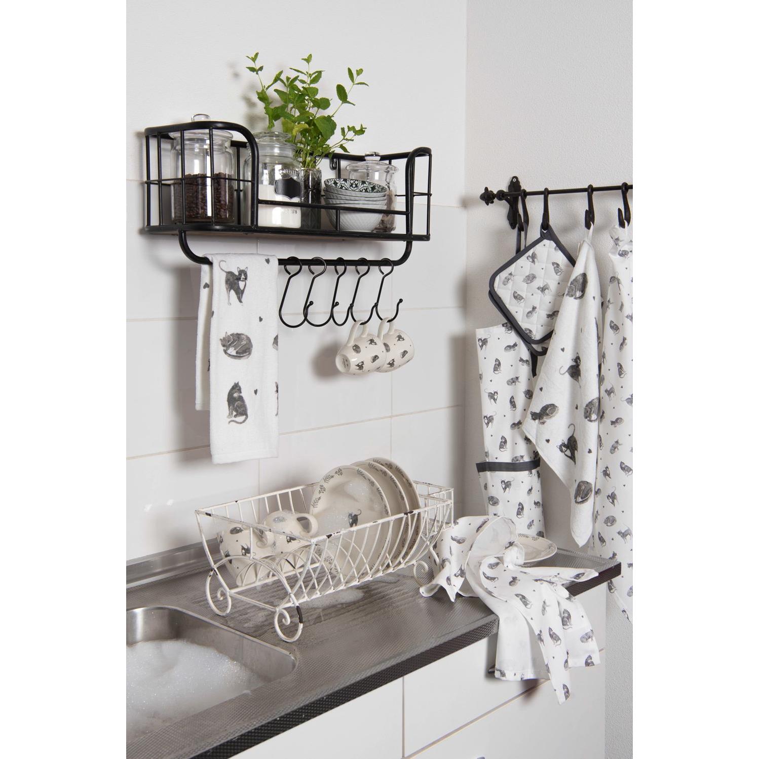 Clayre & Eef Ovenwant  18x30 cm Grijs Wit Katoen Katten Ovenhandschoen