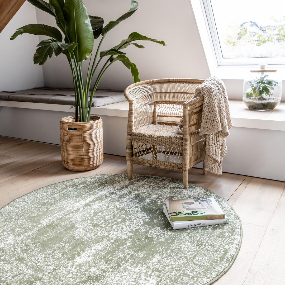 Eva Interior - Rond Vloerkleed - Bloom - Polypropyleen - Groen