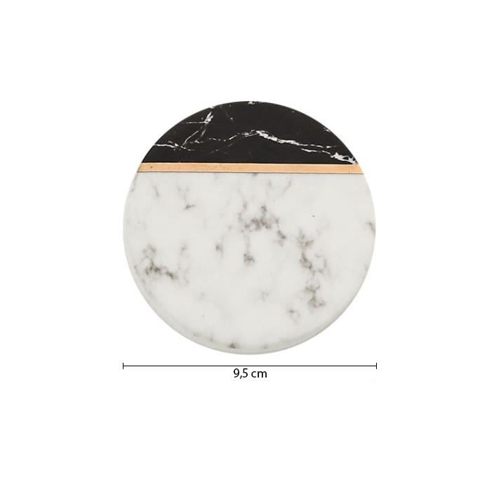 QUVIO Onderzetter rond set van 4 - Marmer Zwart + wit