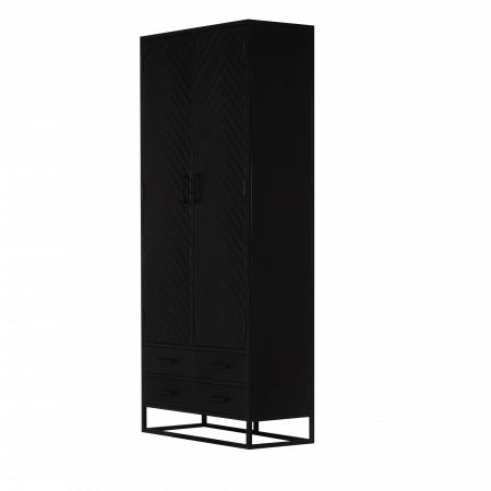 Giga Meubel - Wandkast Zwart Visgraat - Mangohout - 90x40x200cm