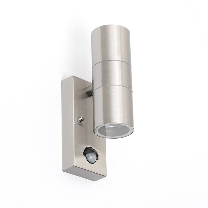QAZQA Buitenwandlamp staal 2-lichts IP44 met bewegingssensor - Duo